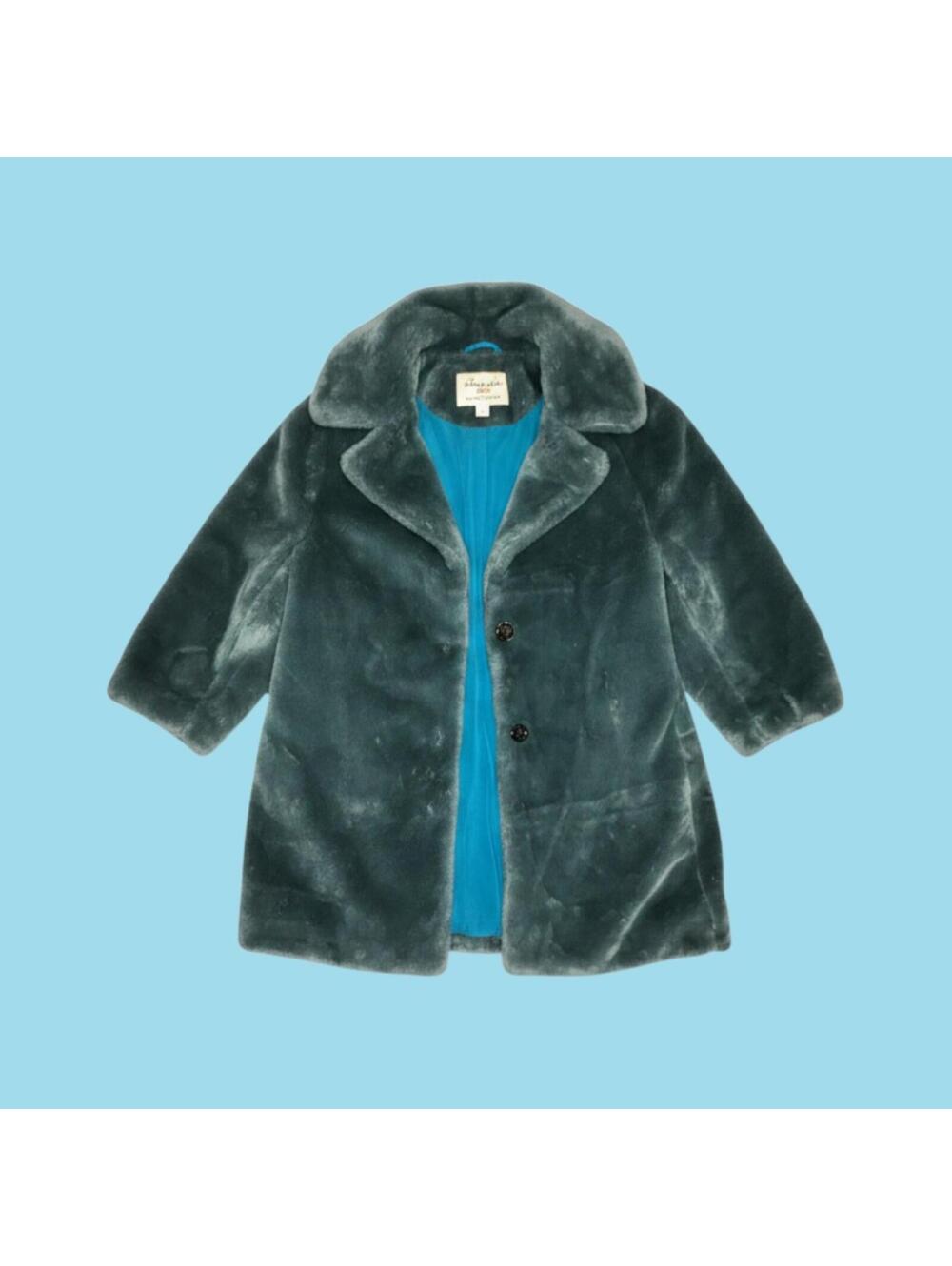 Vintage Corky & Company Teal Faux Fur Coat
